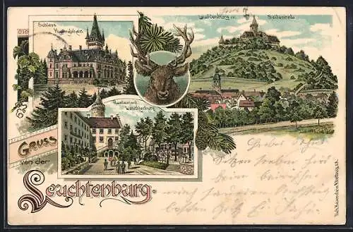 Lithographie Kahla, Leuchtenburg, Restaurant Leuchtenburg, Schloss Hummelshain