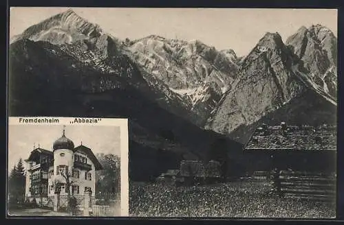 AK Garmisch, Die Pension Abbazia v. Josef Staudacher, Höllentalstrasse 70, Bergblick