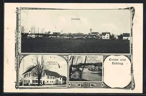 AK Eching / Ammersee, Gasthaus v. Eberhard, Wasserfall bei der Mühle Widmann, Dorfpartie