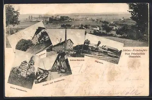 AK Friedenfels, Panorama, Schloss-Brauerei, Granit- und Syenitwerke & Sägewerk