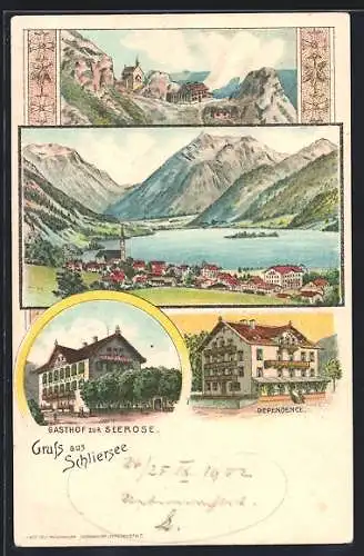 AK Schliersee, Gasthof zur Seerose, Dependence, Bergkirche