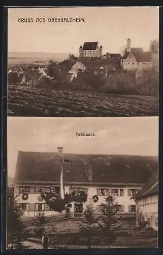 AK Oberbalzheim, Bräuhaus, Teilansicht vom Acker aus