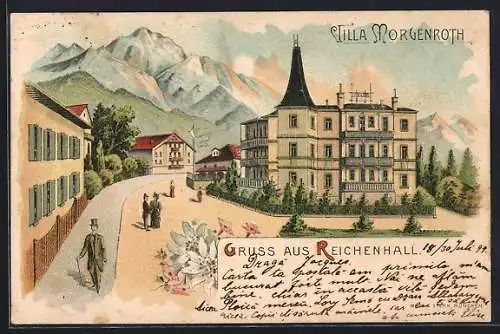 Lithographie Reichenhall, Blick auf die Villa Morgenroth