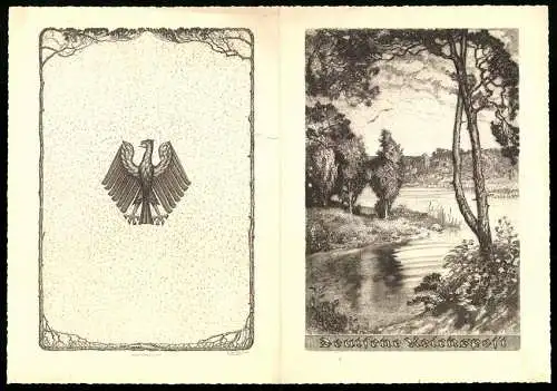 Telegramm Deutsche Reichspost, mit Adler-Emblem und Landschaftsillustration auf der Aussenseite