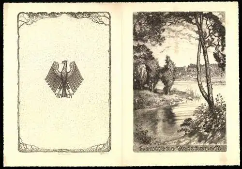 Telegramm Deutsche Reichspost, 1929, mit Adler-Emblem und Landschaftsillustration auf den Aussenseiten