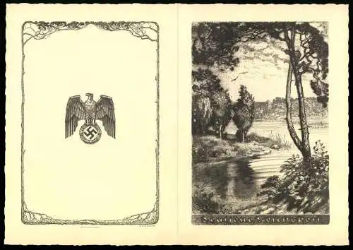 Telegramm Deutsche Reichspost 1942, mit Reichsadler-Emblem und landschaftlicher Skizze auf den Aussenseiten, 