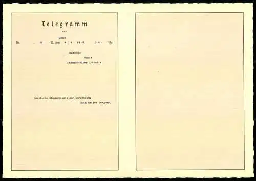 Telegramm Deutsche Reichspost 1942, mit Reichsadler-Emblem und landschaftlicher Skizze auf den Aussenseiten, 