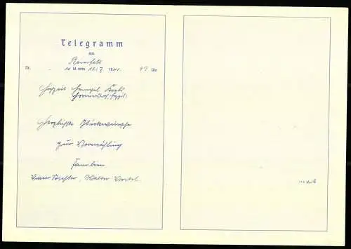 Telegramm Deutsche Reichspost, 1940, Motiv mit Segelschiff und stürmischer See auf den Aussenseiten, Entwurf: Hans Bohrdt