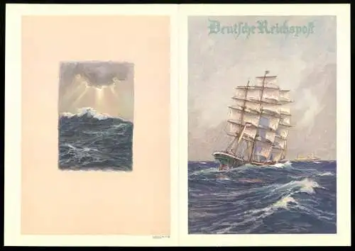 Telegramm Deutsche Reichspost, 1932, Segelschiff auf stürmischer See, Sonnenstrahlen durch Wolken, Entwurf: Hans Bohrdt