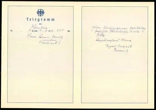 Telegramm Deutsche Reichspost, 1942, Aussenseiten mit Segelschiff im Sturm und Sonnenstrahlen, Entwurf: Hans Bohrdt