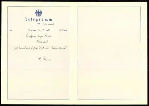 Telegramm Deutsche Reichspost, 1932, Aussenseiten mit Segelschiff und stürmischer See, Entwurf: Hans Bohrdt