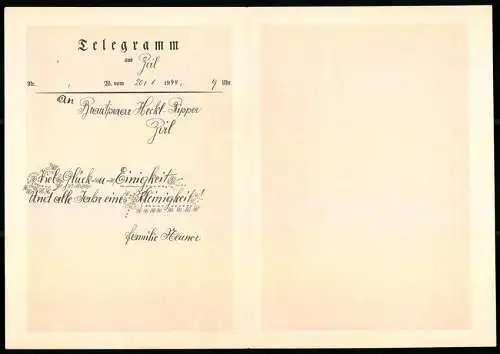 Telegramm Deutsche Reichspost, 1944, traditionelles Design mit Postreiter und Hochzeitssymbolen, Soldat