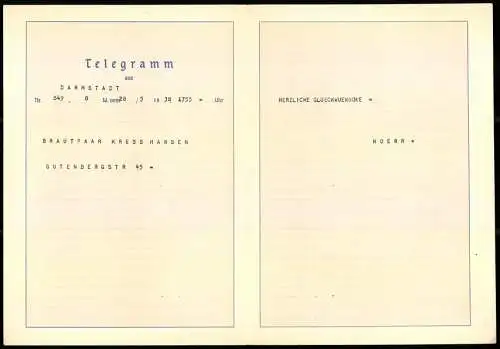 Telegramm Deutsche Reichspost, 1938, Blumengirlande und Alpenlandschaft auf den Aussenseiten, Entwurf: Carl Reiser