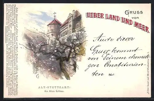 Künstler-AK Stuttgart, Am alten Schloss