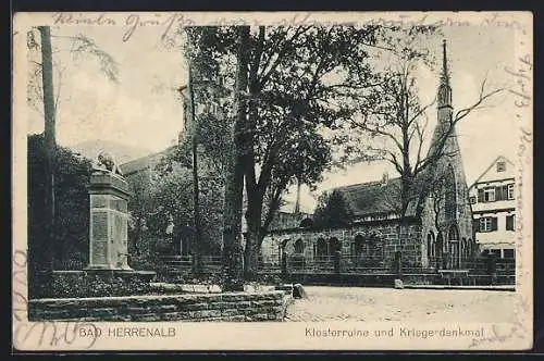 AK Bad Herrenalb, Klosterruine mit Kriegerdenkmal