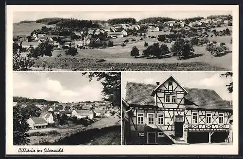 AK Böllstein im Odenwald, Panoramaansicht, altes Fachwerkhaus, Gasthaus Zur Post