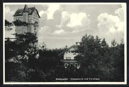 AK Grafenwöhr, Wasserturm und Forsthaus