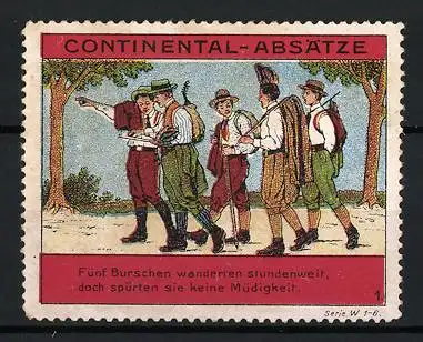 Reklamemarke Continental-Absätze, Burschen bei einer Wanderung, Bild 1