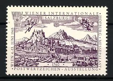 Reklamemarke Wien, Internationale Postwertzeichen-Ausstellung 1965, Ansicht Salzburg um 1760