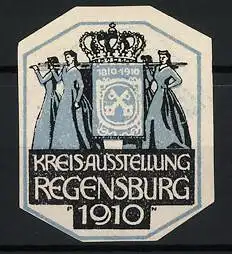 Künstler-Reklamemarke Paul Neu, Regensburg, Kreisausstellung 1910, Messelogo