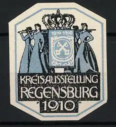 Künstler-Reklamemarke Paul Neu, Regensburg, Kreisausstellung 1910, Messelogo