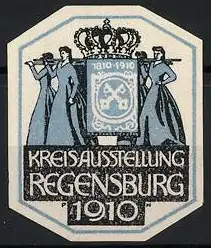 Künstler-Reklamemarke Paul Neu, Regensburg, Kreisausstellung 1910, Messelogo