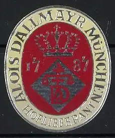 Präge-Reklamemarke Alois Dallmayr, München, seit 1787, Wappen