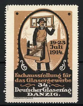 Reklamemarke Danzig, 34. Deutscher Glasertag, Fachausstellung für das Glasergewerbe 1914