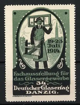 Reklamemarke Danzig, 34. Deutscher Glasertag, Fachausstellung für das Glasergewerbe 1914