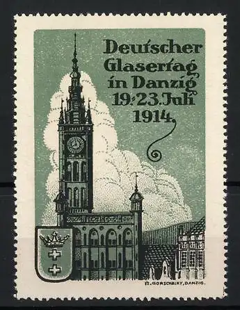 Reklamemarke Danzig, Deutscher Glasertag 1914, Kirche und Wappen