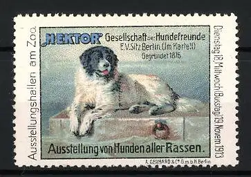 Reklamemarke Berlin, Ausstellung aller Hunderassen 1913, Hektor Gesellschaft der Hundefreunde