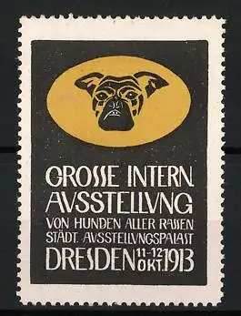 Reklamemarke Dresden, Grosse Internationale Ausstellung von Hunden aller Rassen 1913, Hundekopf