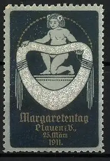 Reklamemarke Plauen i. V., Margaretentag 1911, nacktes Mädchen mit Blumenherz