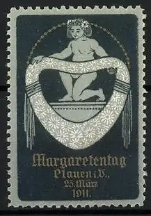 Reklamemarke Plauen i. V., Margaretentag 1911, nacktes Mädchen mit Blumenherz