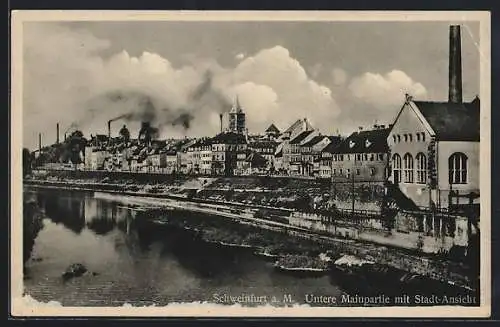 AK Schweinfurt / Main, Untere Mainpartie mit Stadtansicht