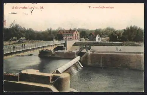 AK Schweinfurt a. M., Blick auf die Trommelwehranlage