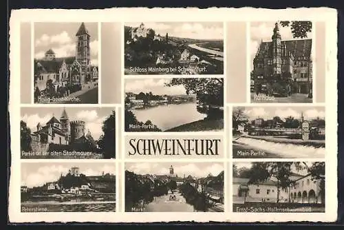 AK Schweinfurt, Heilig-Geist-Kirche, Schloss Mainberg und Peterstirne