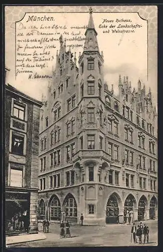 AK München-Au, Neues Rathaus, Ecke der Landschafts-und Weinstrasse