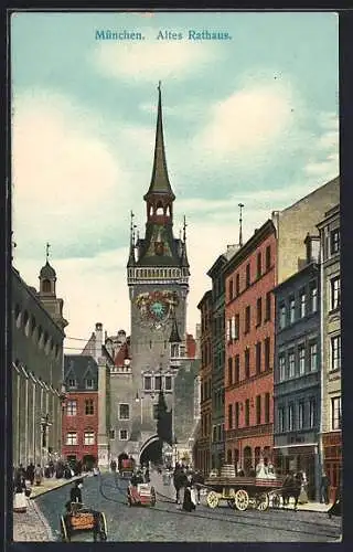 AK München-Au, Strassenpartie mit Blick auf Altes Rathaus