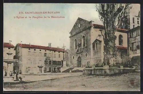 AK Saint-Jean-en-Royans, L`Église et le Peuplier de la Révolution