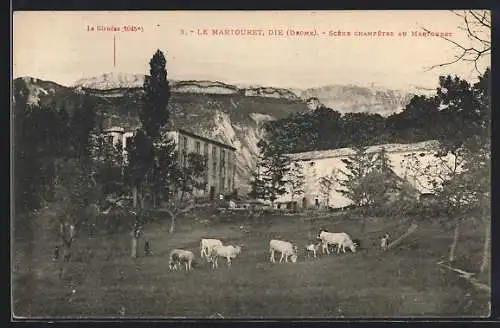 AK Le Martouret-Die, Scéne champêtre au Marfouret et Hôtel de séjour ouvert touble l`année