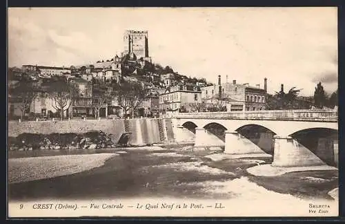 AK Crest, Vue Centrale, Le Quai Neuf et le Pont