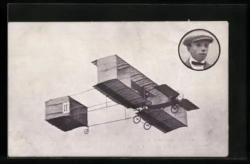 AK Semaine d`Aviation d`Anvers 1909, Bregy sur biplan Voisin