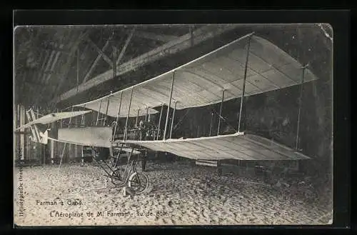 AK Farma à Gand, L`Aéroplane de M. Farman, vu de coté, Doppeldecker-Flugzeug