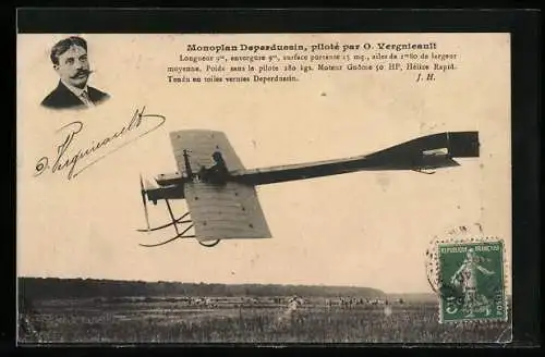 AK Monoplan Deperdussin, piloté par O. Vergnieault, Eindecker-Flugzeug