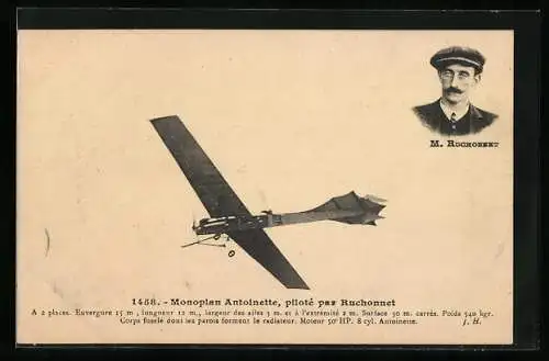 AK Monoplan Antoinette, piloté par Ruchonnet, Eindecker-Flugzeug