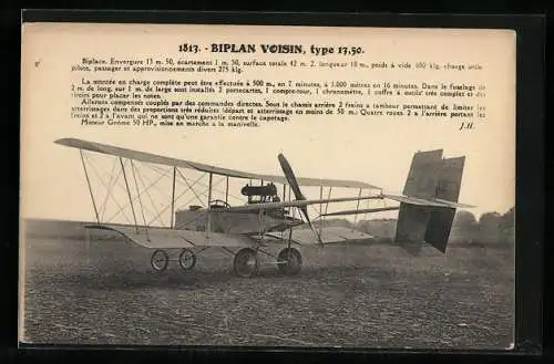 AK Biplan Voisin, type 13 50, Doppeldecker-Flugzeug