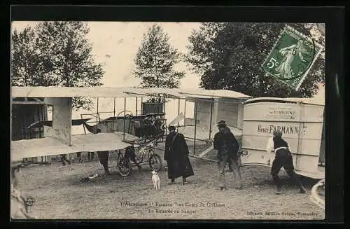 AK L`Aéroplane Farman au Camp de Chalons, la Rentrée au hangar