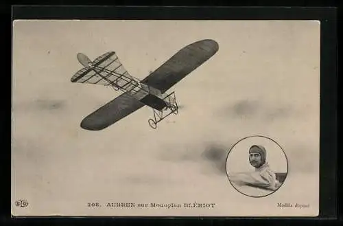 AK Aubrun sur Monoplan Blériot, Eindecker-Flugzeug