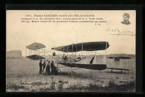 AK Biplan Sanchès monté par Delagrange, Doppeldecker-Flugzeug